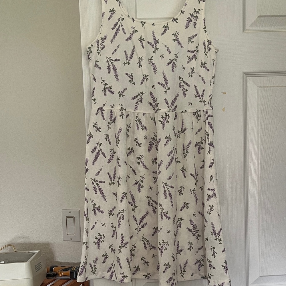 H&M White Mini Dress with Purple Floral Print